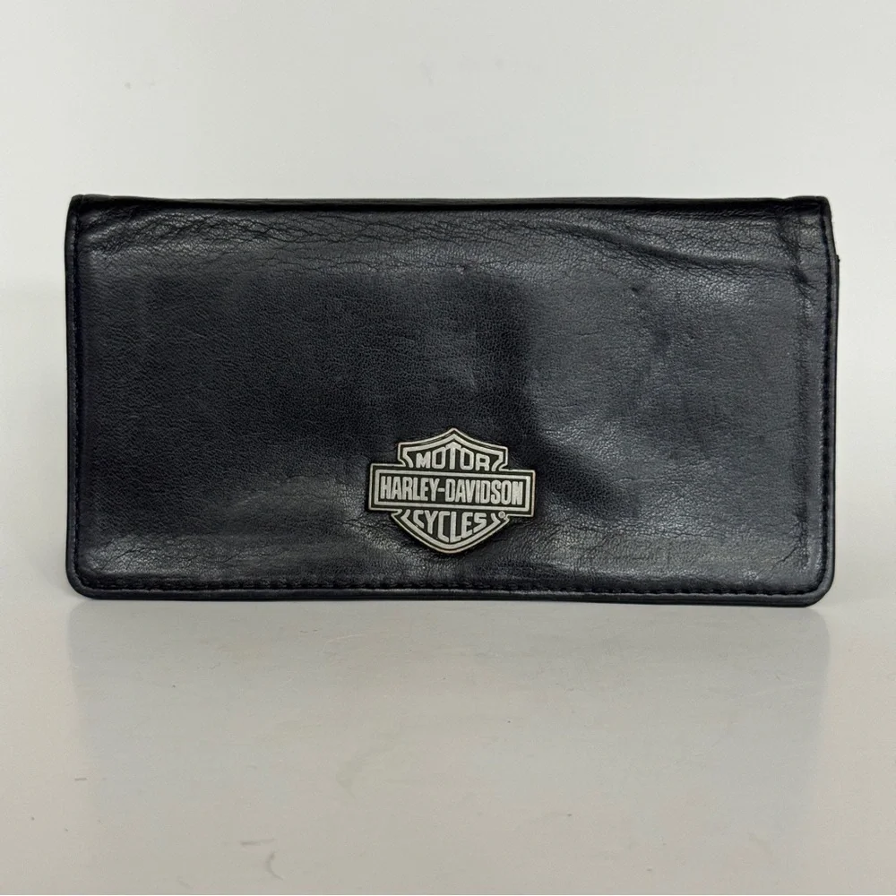 Vintage Harley-Davidson Black Leather Continental Checkbook Wallet